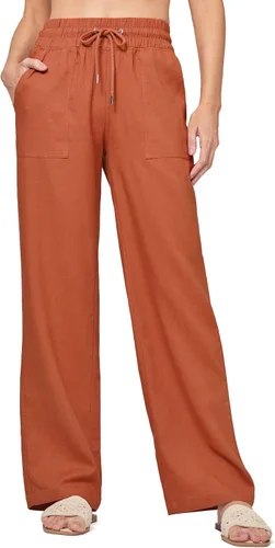 Vista 11 de Willit Pantalones de lino para mujer, pantalones palazzo de pierna ancha Khaki - Actualización