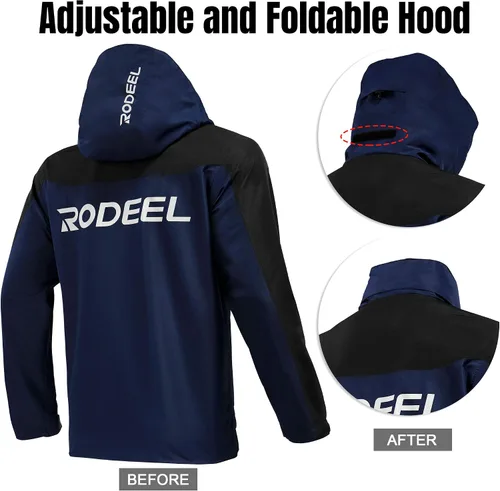 Vista 2 de Rodeel Chaqueta rompevientos ligera para hombre, resistente al agua, con capucha para exteriores