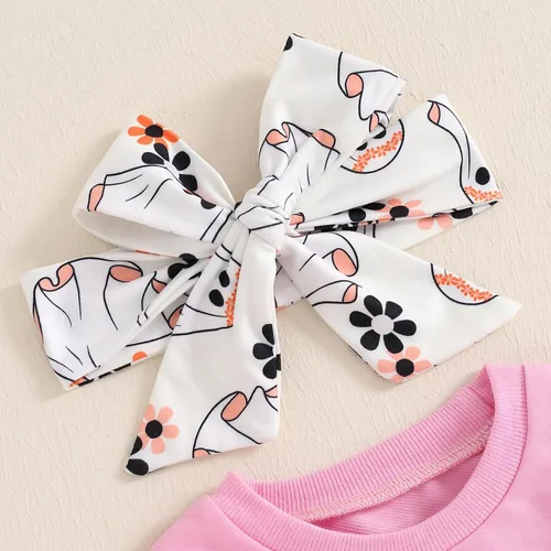 Vista 45 de Traje de Halloween para bebé niña, manga larga, cuello redondo, letras de fantasma, parte superior con estampado de fantasma, parte inferior