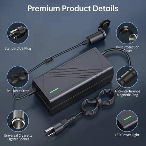 Vista 6 de Convertidor C20 de CA a CC actualizado de 20A/240W/11.61FT/110V-240V a 12V Adaptador de corriente para coche, adaptador de enchufe de encendedor
