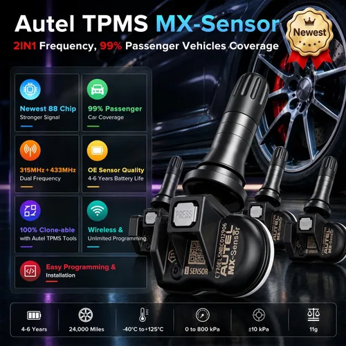 Vista 2 de Autel TPMS MX Sensor 315MHz 433MHz de doble frecuencia 1-Sensor, Sensores de neumáticos universales de calidad OEM, 100% programables con Autel