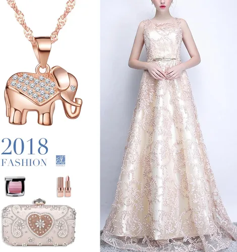 Vista 5 de Collar con colgante de elefante de plata de ley 925 con circonita cúbica, cadena de 18.0in, oro rosa