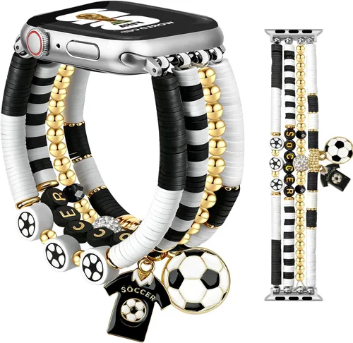 Vista 23 de JR.DM - Pulsera de cuentas compatible con Apple Watch de 40 mm, 38 mm, 41 mm, 42 mm; correa elástica hecha a mano para iWatch Series