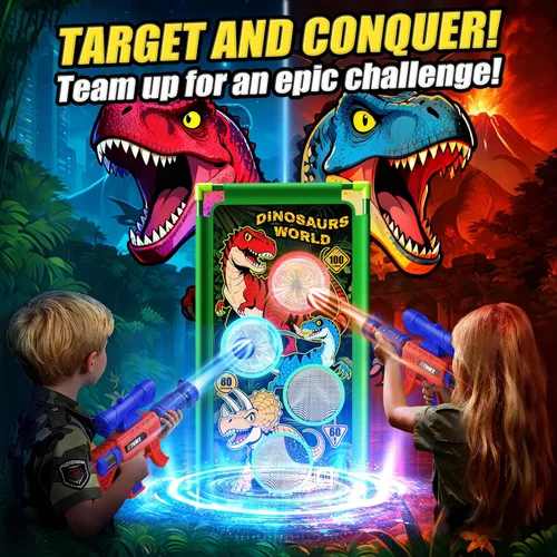 Vista 5 de Juego de disparos con dinosaurios, 2 lanzadores de bomba de aire con diversión de apuntar, 3 temas de dinosaurios y 4 puntos de puntuación