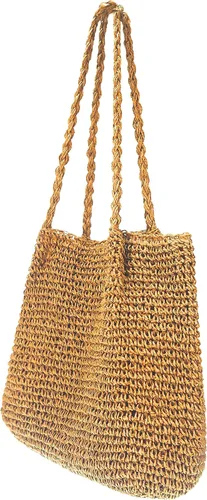 Vista 3 de JI YA LI Bolso de playa de paja suave tejida a mano, bolso de mano casual vintage de ratán bolso de mano bohemio Wowen Tote Basket Bolsa