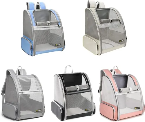 Vista 7 de Texsens - Mochila para transporte de mascotas, con un innovador sistema de burbuja, ideal como transportín para gatos y perros (negro)