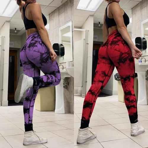 Vista 5 de Jomkig Leggings sin costuras de teñido anudado para mujer, pantalones de yoga de cintura alta, mallas de compresión para levantamiento de glúteos
