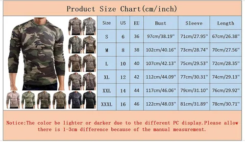 Vista 4 de Camiseta de manga larga de camuflaje para hombre, camisa de compresión atlética de camuflaje militar para entrenamiento, correr, camiseta de pesca