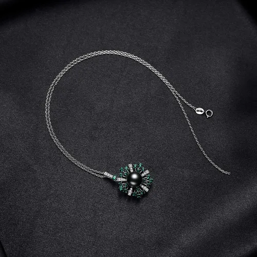 Vista 7 de VIKI LYNN 0.394-0.433 in AAA Negro Tahití Cultivado Perla Colgante Collar Joyería para Mujeres con Espinela Verde, Plata esterlina Perla Zirconia