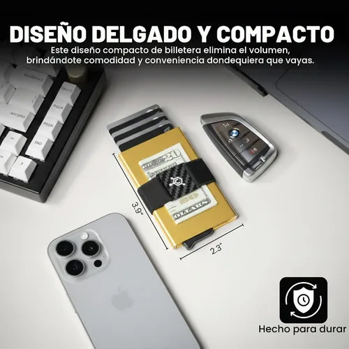 Vista 4 de CODE 118 Billetera – Billetera inteligente automática premium, bloqueo RFID, billetera de metal minimalista emergente para hombres, aluminio de 24K