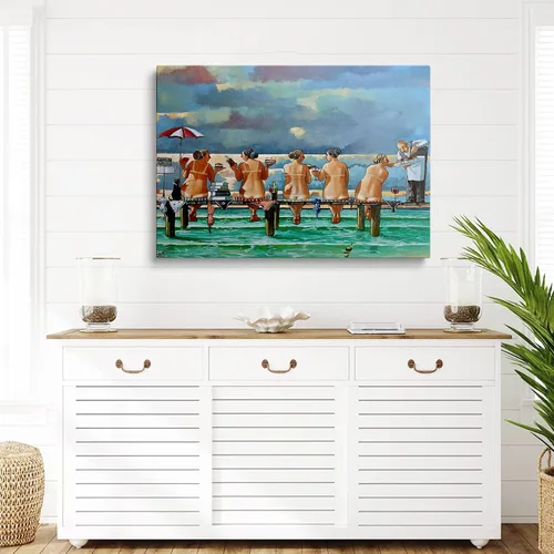 Vista 6 de Ronald West - Lienzo decorativo para pared, diseño de playa para niñas, pintura de paisaje marino, decoración de baño y playa, 12 x 18 pulgadas