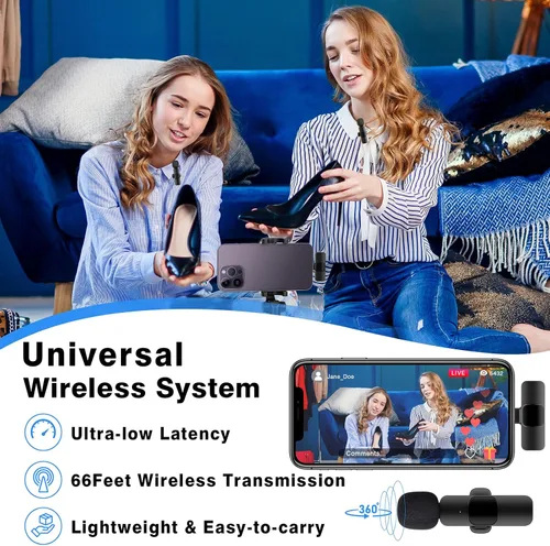 Vista 5 de Micrófono de solapa profesional inalámbrico Lavalier para iPhone, iPad, micrófono de grabación de condensador omnidireccional inalámbrico