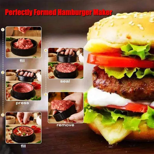 Vista 6 de Máquina para hacer hamburguesas para hacer hamburguesas de hamburguesas, kit de molde antiadherente para hacer deliciosas hamburguesas rellenas