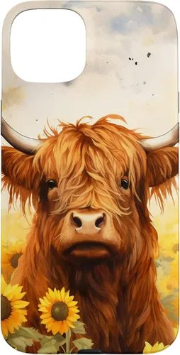 Vista 9 de Highland Cow Animal Lover Watercolor Sunflower Case for iPhone 17