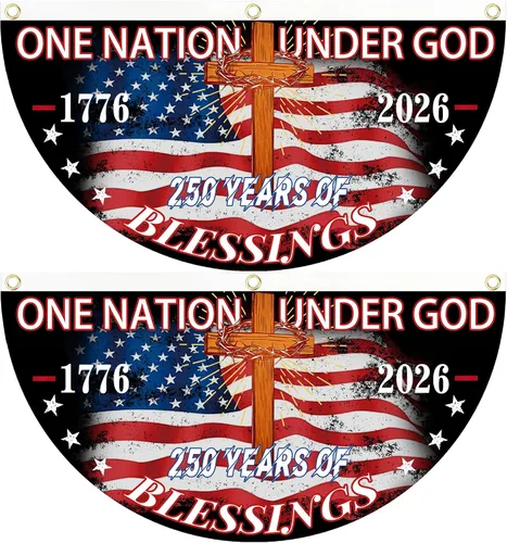 Vista 8 de 2 banderas de Estados Unidos con el número 250 aniversario, banderas de abanico 1776-2026 de 1.5 x 3 pies, bandera de aniversario de 250 años