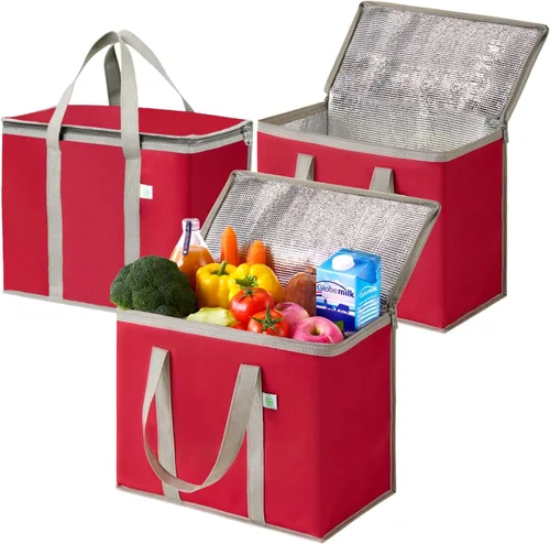 Vista 27 de VENO Paquete de 2 bolsas enfriadoras aisladas para entrega de alimentos, bolsas de compras plegables y reutilizables con cremallera, plegables