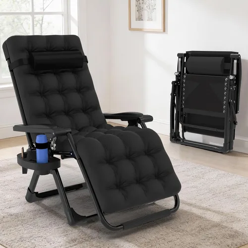 Vista 4 de Slendor Zero Gravity - Silla de gravedad cero con bloqueo mejorado y cojín extraíble, silla de campamento reclinable con soporte para tazas Negro