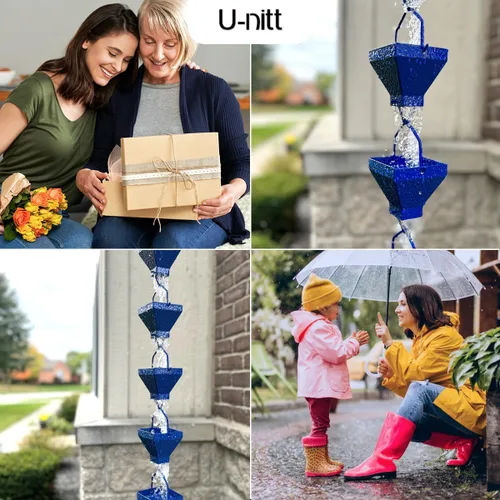 Vista 9 de U-nitt Cadena de lluvia colección de agua para canalones, atrapador de agua de lluvia y desviador, cadenas de 8.5 pies para jardín exterior, copas