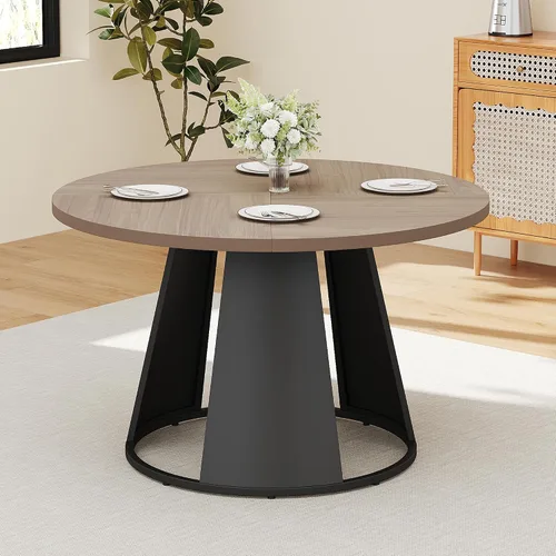 Vista 12 de HIPIHOM Juego de mesa de comedor redonda de 47.2 pulgadas para 4 mesas de madera modernas con 4 sillas tapizadas, base de pedestal de metal, muebles