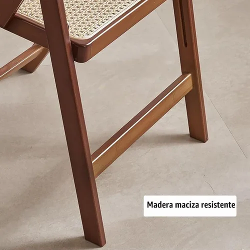 Vista 8 de KISKIS Sillas plegables de ratán de madera, portátil, ahorro de espacio, silla de comedor para balcón, sala de estar, con asiento elástico de malla