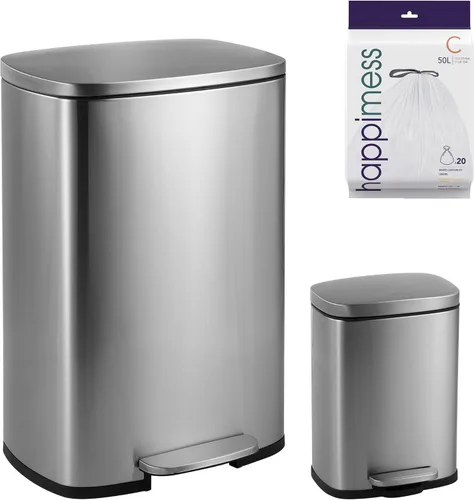 Vista 16 de happimess HPM1006B Connor - Bote de basura rectangular de 13 galones con tapa de cierre suave y mini basurero gratis, resistente a las huellas Negro