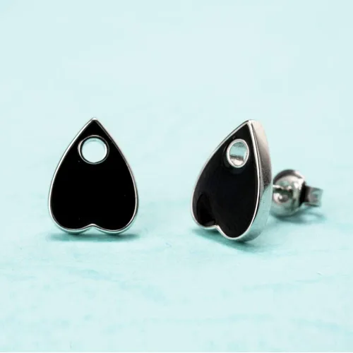 Vista 2 de Ouija Planchette - Pendientes de tuerca con forma de bruja talismán, joyería gótica delicada para mujer, color negro