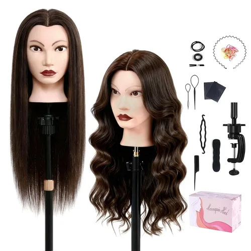Vista 13 de Mannequin Head with 100% Human Hair,TopDirect 16"Real Hair Cosmetology Mannequin Manikin Head Hair Styling Hairdressing Practice Training Doll Head