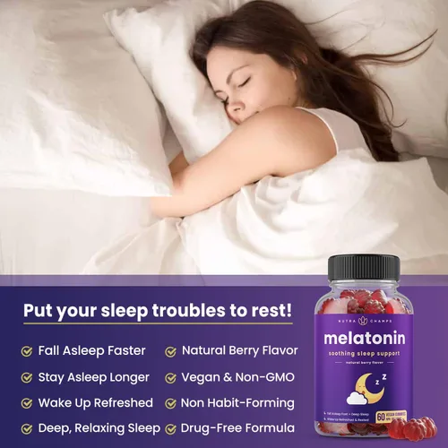 Vista 2 de Gomitas de melatonina para niños y adultos Ayuda natural para dormir sin medicamentos, suplemento de gomita de melatonina para niños con sabor a