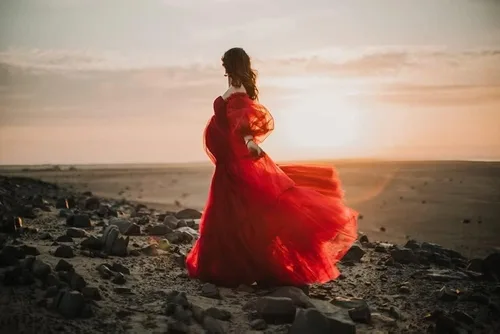 Vista 9 de Vestidos de maternidad de tul para sesión de fotos, batas de hombros descubiertos, manga larga, lencería nupcial, baby shower, vestidos de embarazo