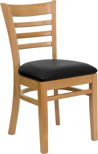 Vista 19 de Flash Furniture HERCULES Series Silla de restaurante de madera natural con respaldo de escalera - Asiento de vinilo burdeos Asiento de vinilo
