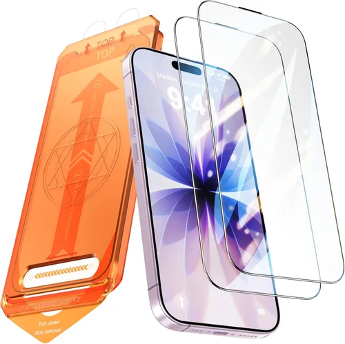 Vista 17 de Paquete de 2 protectores de pantalla para iPhone 15 Pro, dureza 9H, protector de pantalla de vidrio templado con kit de alineación automática