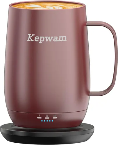 Vista 9 de Kepwam Taza de Café con Calefacción T2-Plus, taza de café autocalentable de gran capacidad líder de 20 onzas, hasta 8 horas de batería y caliente