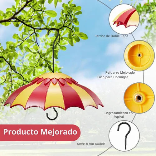 Vista 3 de Beserie - Bafle de comedero de pájaros de 14 pulgadas con foso de hormigas, cubierta protectora de lluvia para comedero de pájaros grande