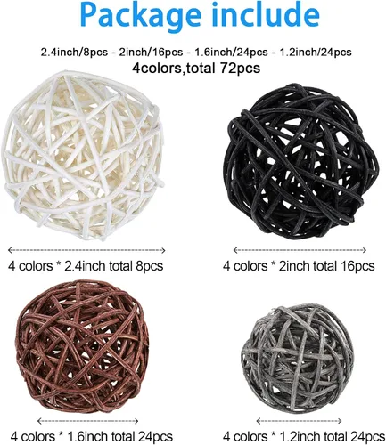 Vista 2 de Patelai 72 bolas decorativas de mimbre de ratán para jarrón, centro de mesa, tazones, relleno de orbes para primavera y verano, manualidades gris