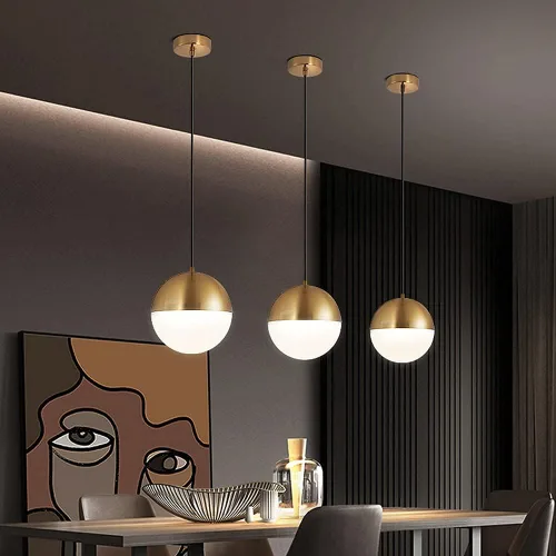 Vista 3 de MARURY Lámpara colgante de arte dorado, lámpara colgante de una sola cabeza, lámpara nórdica para dormitorio, lámpara de noche, para cocina, isla