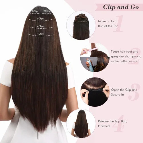 Vista 7 de REECHO Extensiones de cabello con pinzas, extensiones de cabello grueso y largo, extensiones de cabello sintético ligero para mujer, 24 pulgadas a