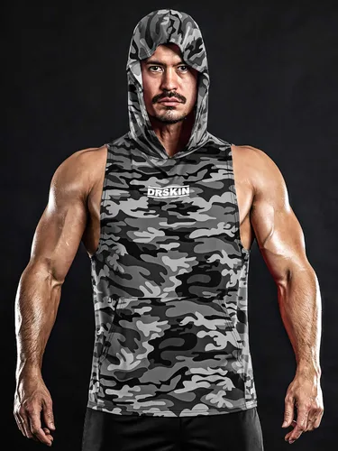 Vista 3 de DRSKIN 2 or 1 Pack Men's Hooded Tank Tops Muscle Cut Off T Shirt Sleeveless Bodybuilding Gym Hoodies Workout Athletic