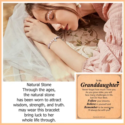 Vista 2 de M MOOHAM Christmas Gifts for DaughterGranddaughterDaughter in lawSisterSister in LawFriend - Pink Natural Stone Bracelet for Girls Birthday Gifts