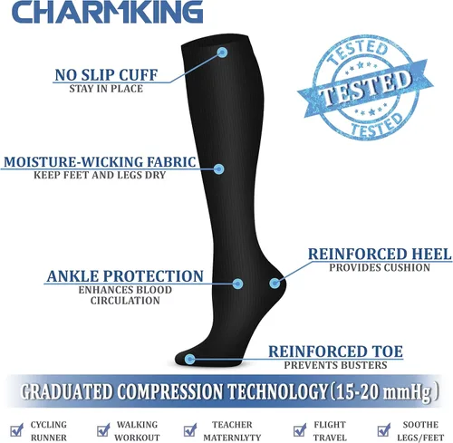 Vista 5 de CHARMKING Calcetines de compresión para mujeres y hombres (4 pares) de 15 a 20 mmHg es el mejor apoyo para atletismo, correr, ciclismo