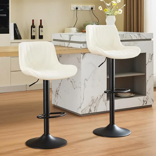 Vista 3 de Juego de 2 taburetes de bar modernos, taburetes de bar de cocina giratorios ajustables con respaldo, asientos acolchados de piel sintética, sillas