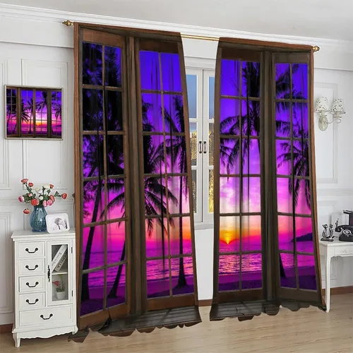 Vista 153 de Cortinas de paisaje, ventana 3D, primavera, bosque, vida silvestre, paisajes de naturaleza, dormitorio, sala de estar, cortinas térmicas opacas de 2