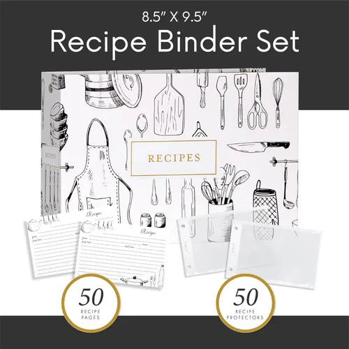 Vista 2 de Jot & Mark Carpeta de recetas para tarjetas 4x6 — Receta de vajilla culinaria de 3 anillos 6 Customizable Tab Dividers for 8.5x11 3-Ring Recipe