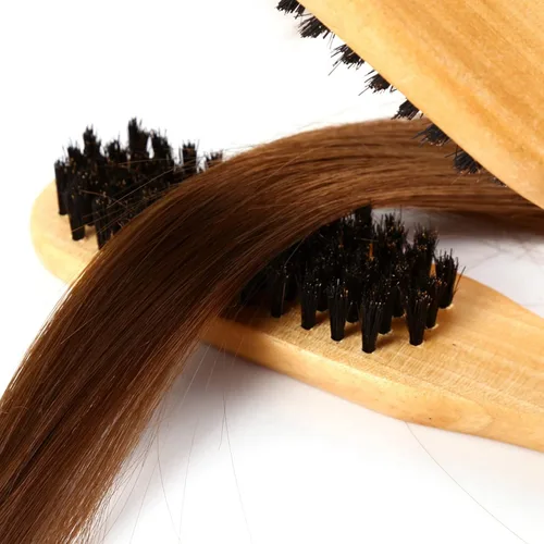 Vista 6 de Cepillo profesional en forma de V para enderezar el cabello, herramientas de peinado cerdas de jabalí Cepillo de doble cara Abrazadera de peine