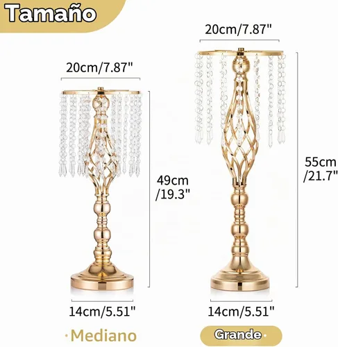 Vista 5 de Nuptio 2 piezas de soporte de flores de cristal para mesas, 21.7 pulgadas de alto, elegante soporte de metal para arreglos florales, florero