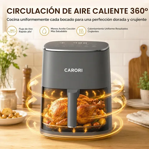Vista 2 de CARORI Freidora de aire de 6 cuartos de galón con ventana de visión, 12 preajustes, 1700 W, 400 °F máximo, cesta antiadherente grande apta