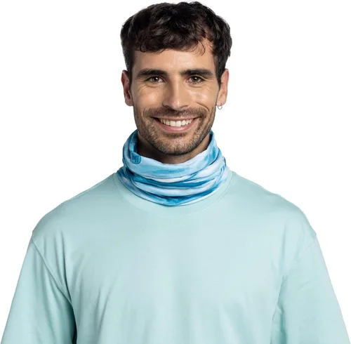 Vista 2 de BUFF CoolNet UV Polaina para el cuello, Protección solar UPF 50, Transpirable, Versátil, Mascarilla de secado rápido, Negro y Azul, Talla para Sun