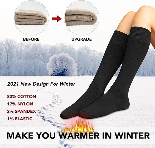 Vista 2 de CTHH Calcetines cálidos de invierno hasta la rodilla para mujer, calcetines negros largos y gruesos, soporte para senderismo, trabajo (5 pares)