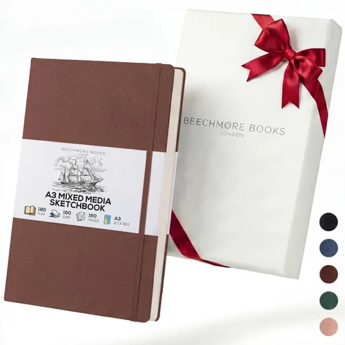 Vista 10 de Beechmore Books Cuaderno de bocetos A3 – 11.7 x 16.5 pulgadas de cuero vegano de primera calidad, tapa dura, 160gsm, 160 páginas perforadas
