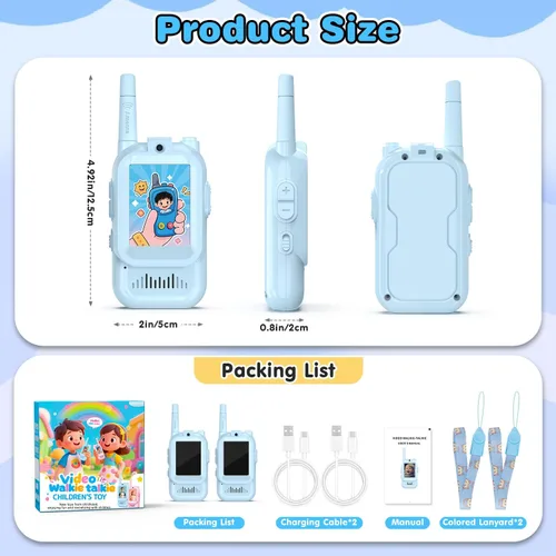 Vista 6 de Walkie Talkies de Video para Niños, Paquete de 2 Walkie Talkies FaceTime con Cámara HD y Cambiador de Voz para Niños y Niñas para Juegos Familiares