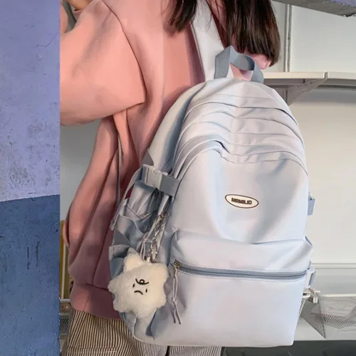 Vista 2 de Mochila Kawaii con bonito colgante de felpa, estética, casual, mochila de trabajo de viaje de 36 a 55 L, Azul, Moderno